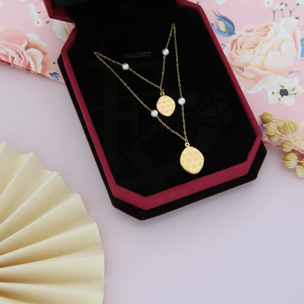 Gold Classy Flower In Hanging Oval Shaped Necklace 21Kt - Fkjnkl21Km8193 Necklaces