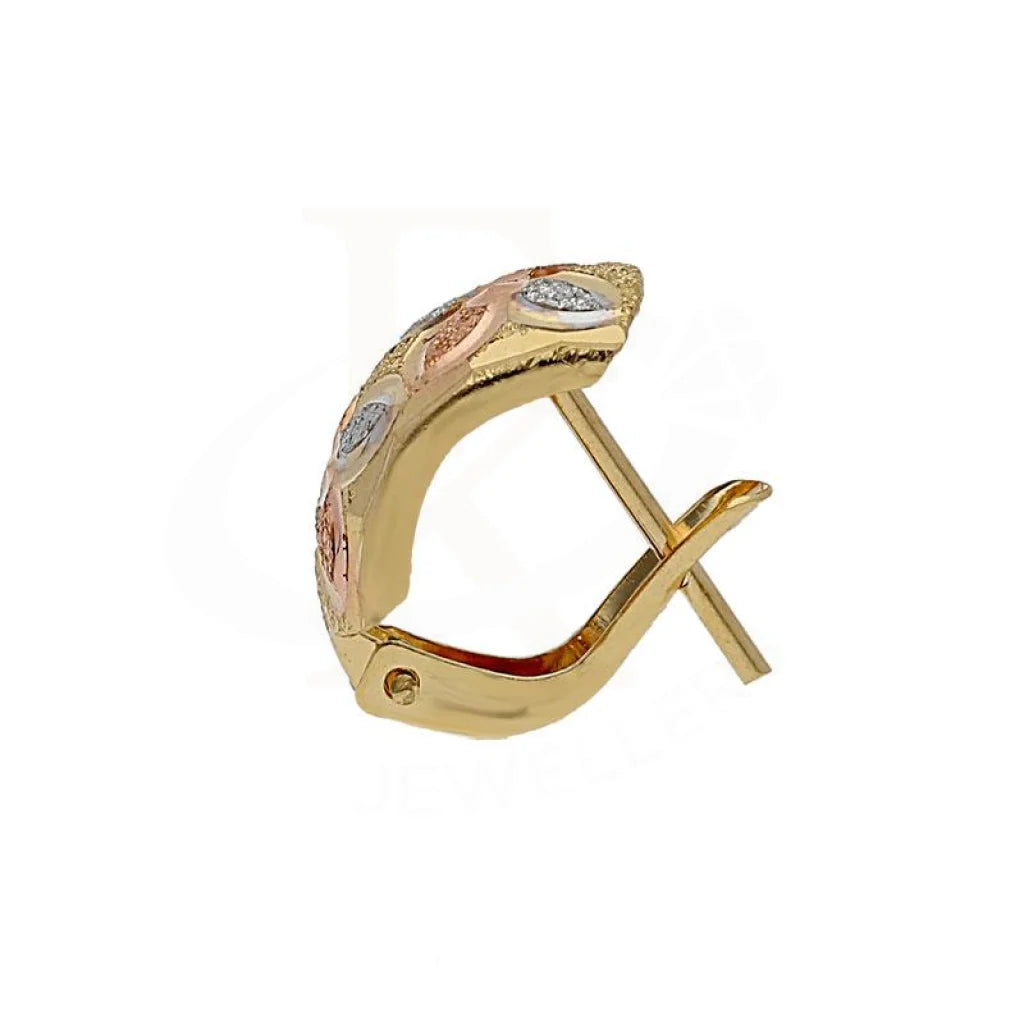 Gold Clip Flower Engraved Earrings 18Kt - Fkjern1764