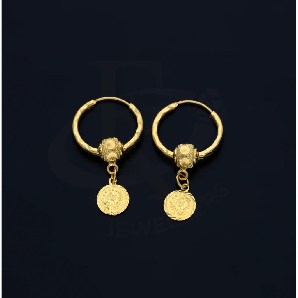 Gold Coin Shaped Earring 21Kt - Fkjern21K7751 Earrings