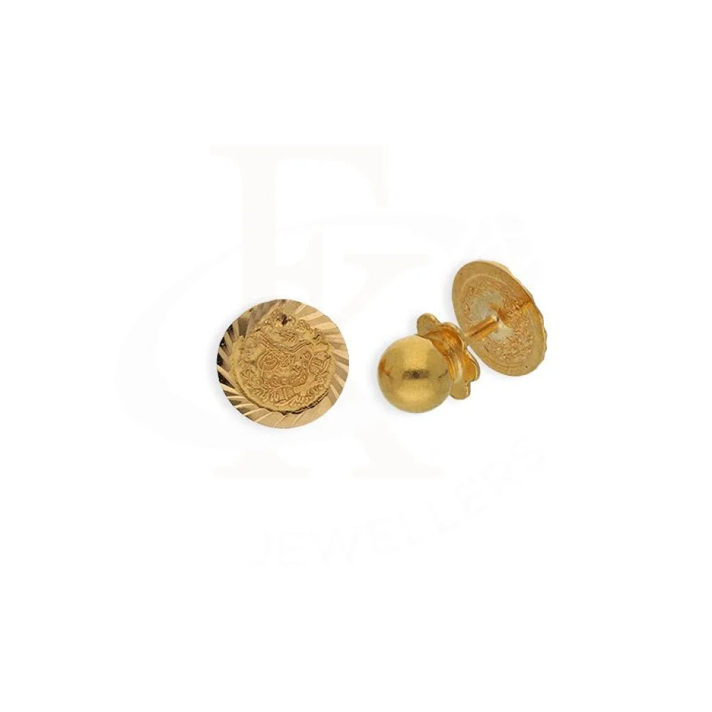 Gold Coin Shaped Stud Earrings 21Kt - Fkjern21K2273