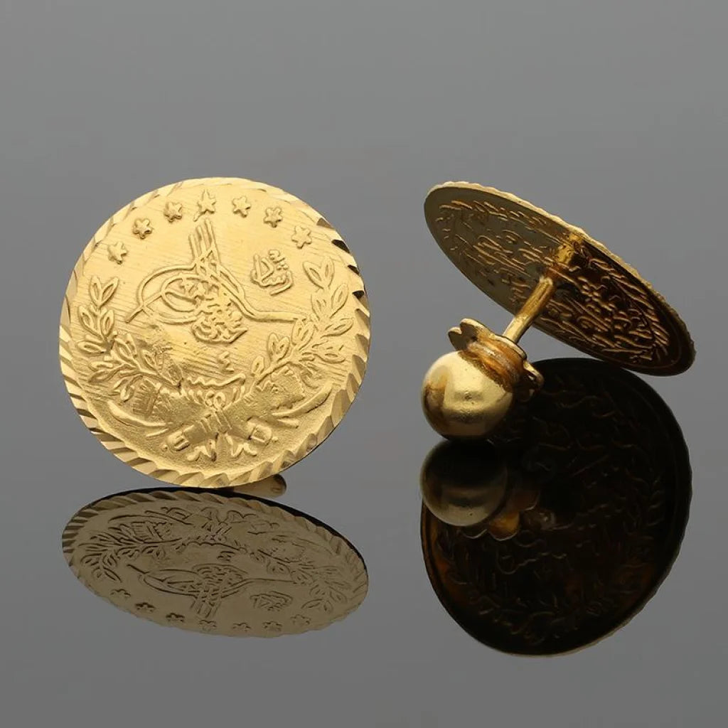 Gold Coin Shaped Stud Earrings 21Kt - Fkjern21K2424