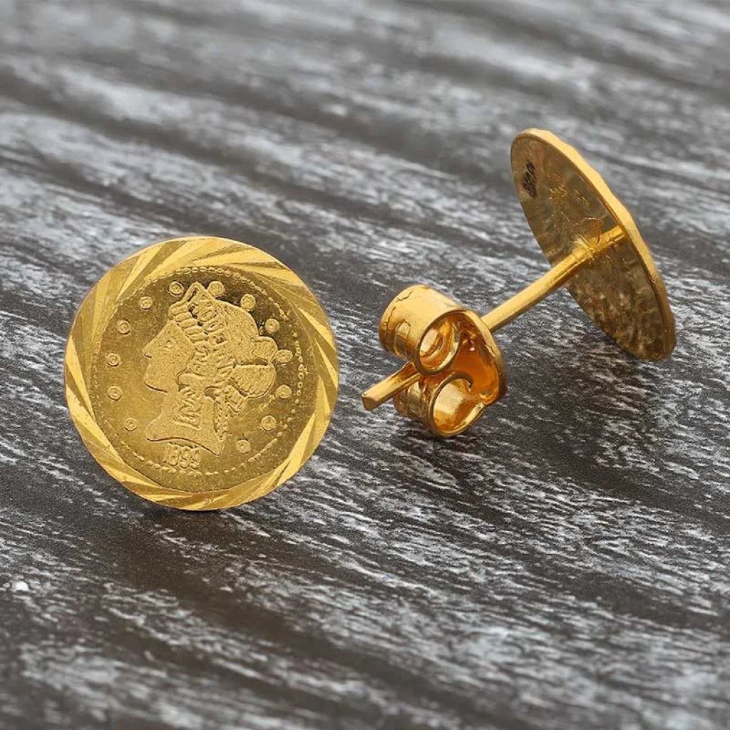 Gold Coin Shaped Stud Earrings 22Kt - Fkjern22K2806