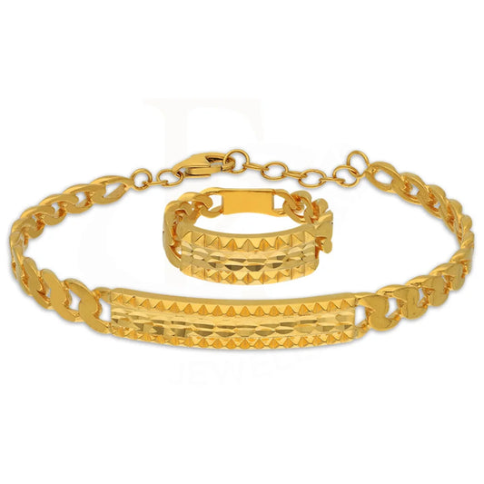 Gold Curb Bangle With Ring In 22Kt - Fkjbng22K1942 Bangles