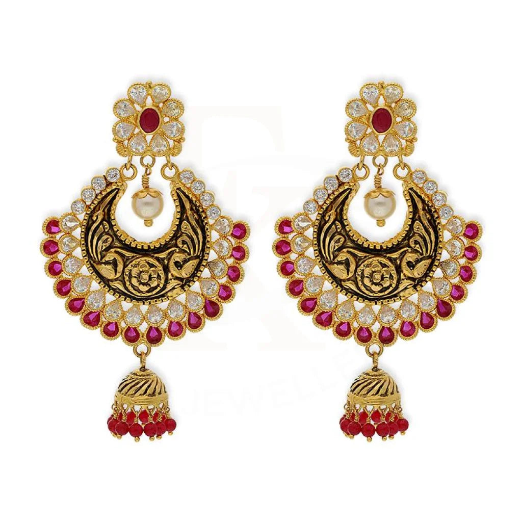 Gold Dome Shaped Jhumka Drop Earrings 22Kt - Fkjern22K2327