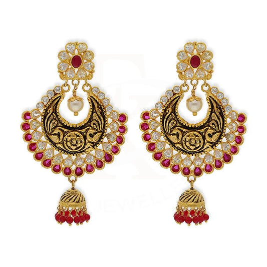 Gold Dome Shaped Jhumka Drop Earrings 22Kt - Fkjern22K2327