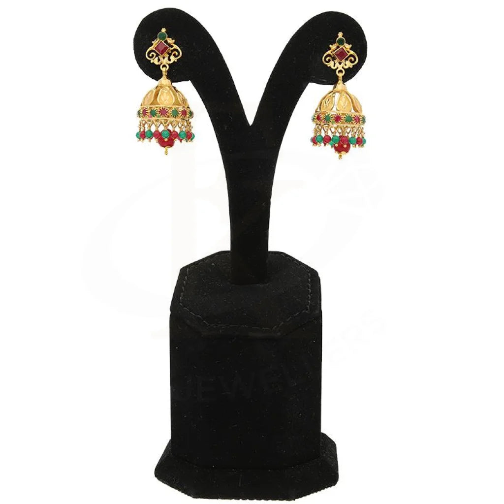 Gold Dome Shaped Jhumka Drop Earrings 22Kt - Fkjern22K2329