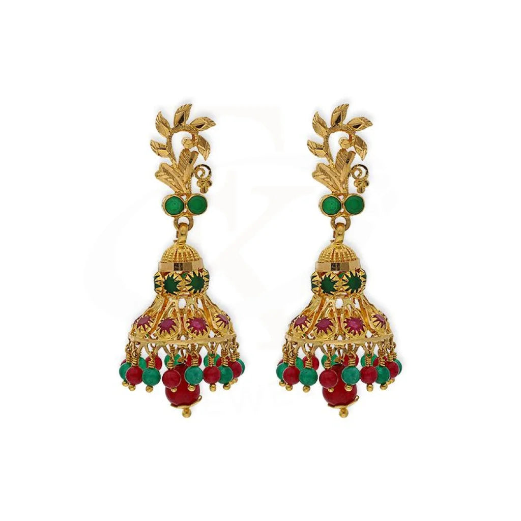 Gold Dome Shaped Jhumka Drop Earrings 22Kt - Fkjern22K2335