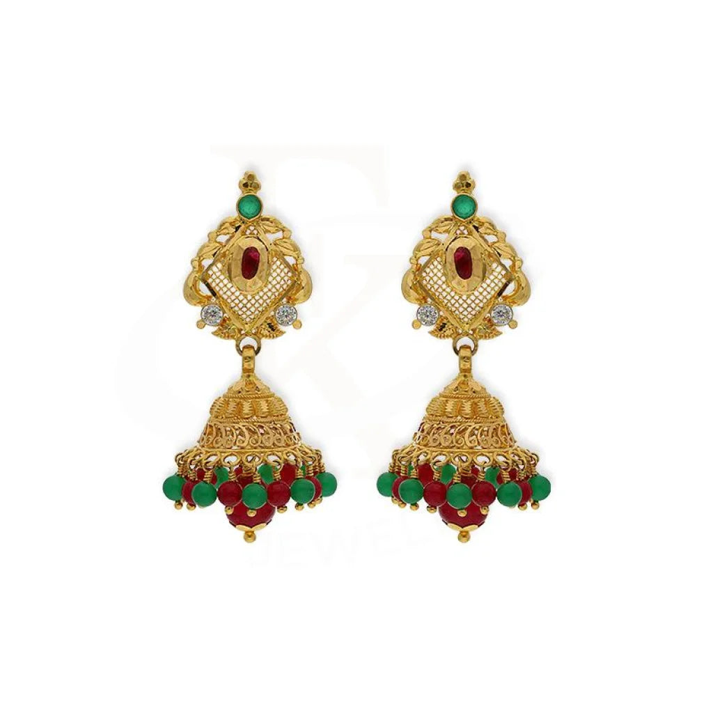 Gold Dome Shaped Jhumka Drop Earrings 22Kt - Fkjern22K2338