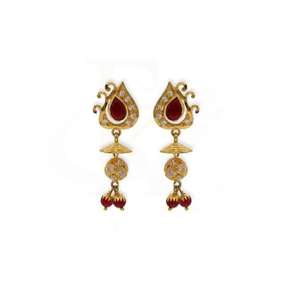 Gold Dome Shaped Jhumka Drop Earrings 22Kt - Fkjern22K2350