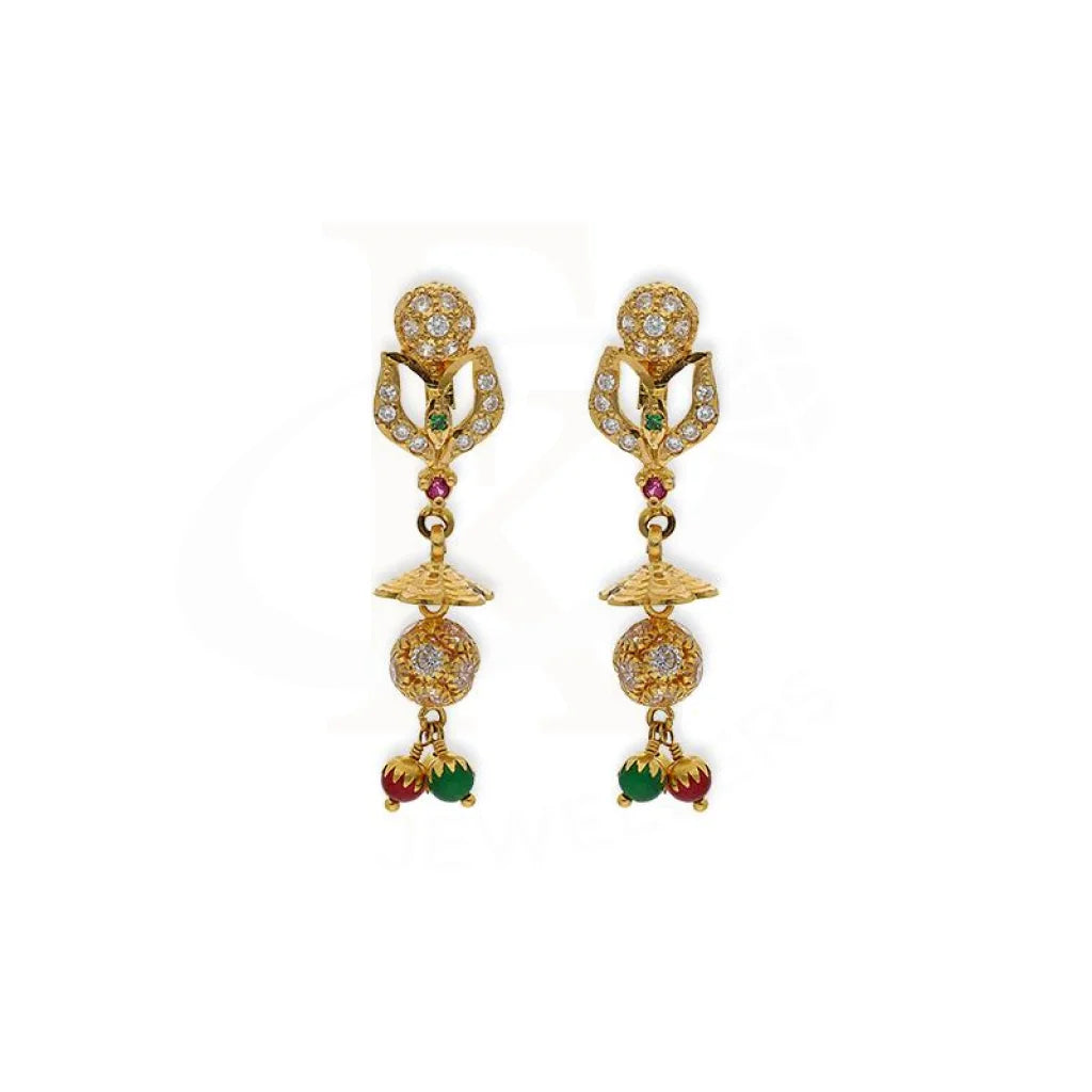 Gold Dome Shaped Jhumka Drop Earrings 22Kt - Fkjern22K2352