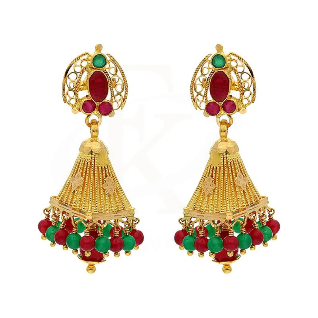 Gold Dome Shaped Jhumka Drop Earrings 22Kt - Fkjern22K2364