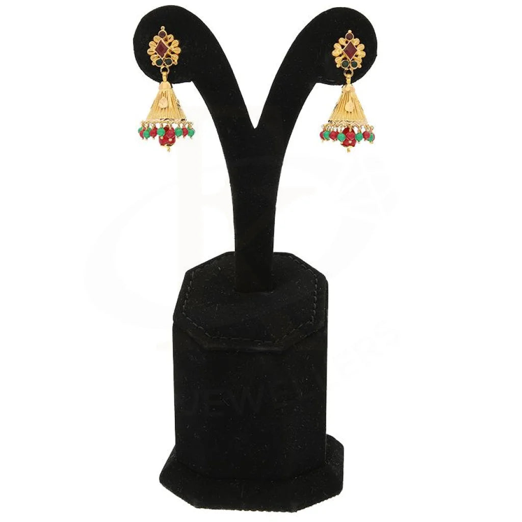 Gold Dome Shaped Jhumka Drop Earrings 22Kt - Fkjern22K2366