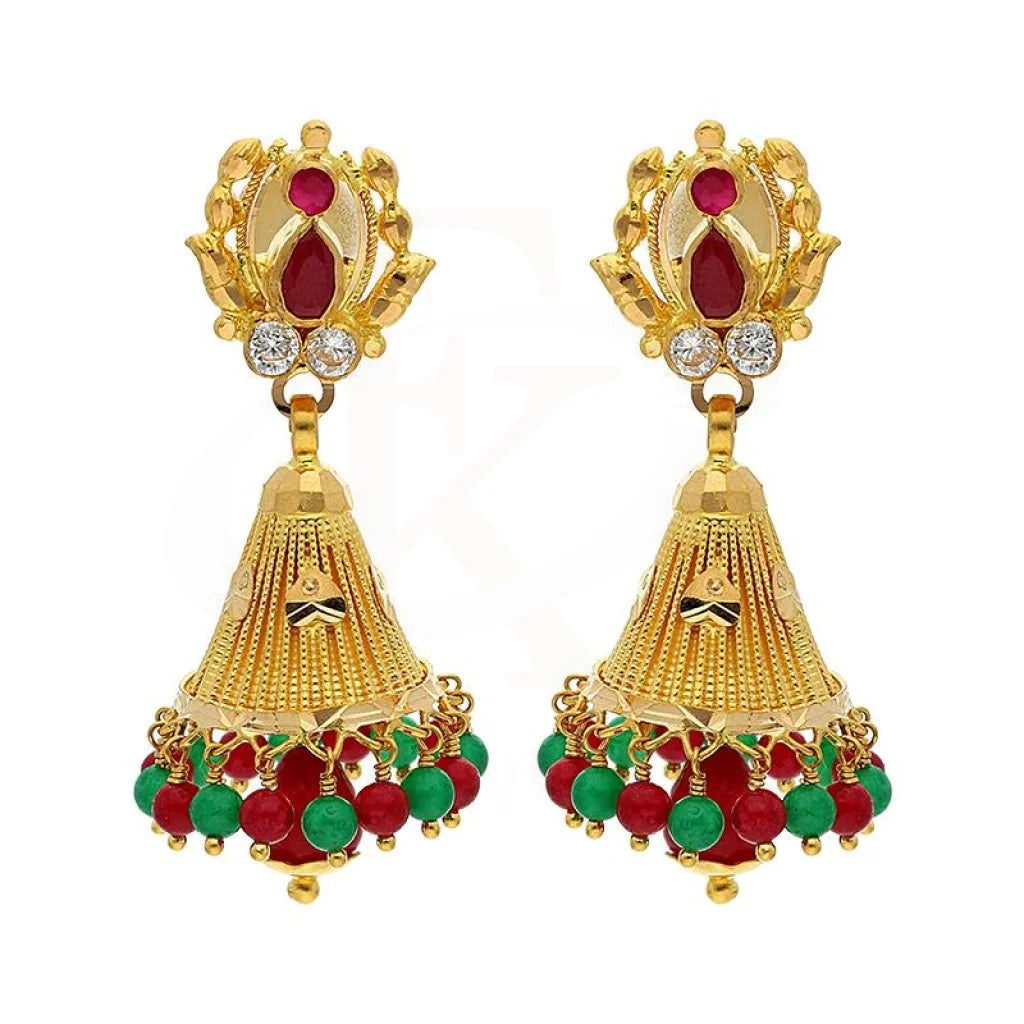 Gold Dome Shaped Jhumka Drop Earrings 22Kt - Fkjern22K2367