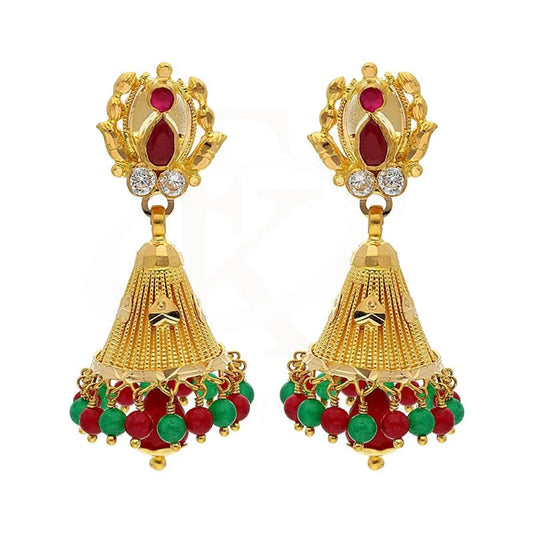 Gold Dome Shaped Jhumka Drop Earrings 22Kt - Fkjern22K2367