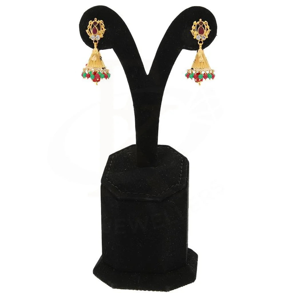 Gold Dome Shaped Jhumka Drop Earrings 22Kt - Fkjern22K2367