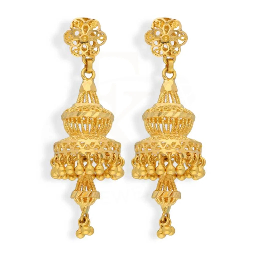 Gold Dome Shaped Jhumka Drop Earrings 22Kt - Fkjern22K2971