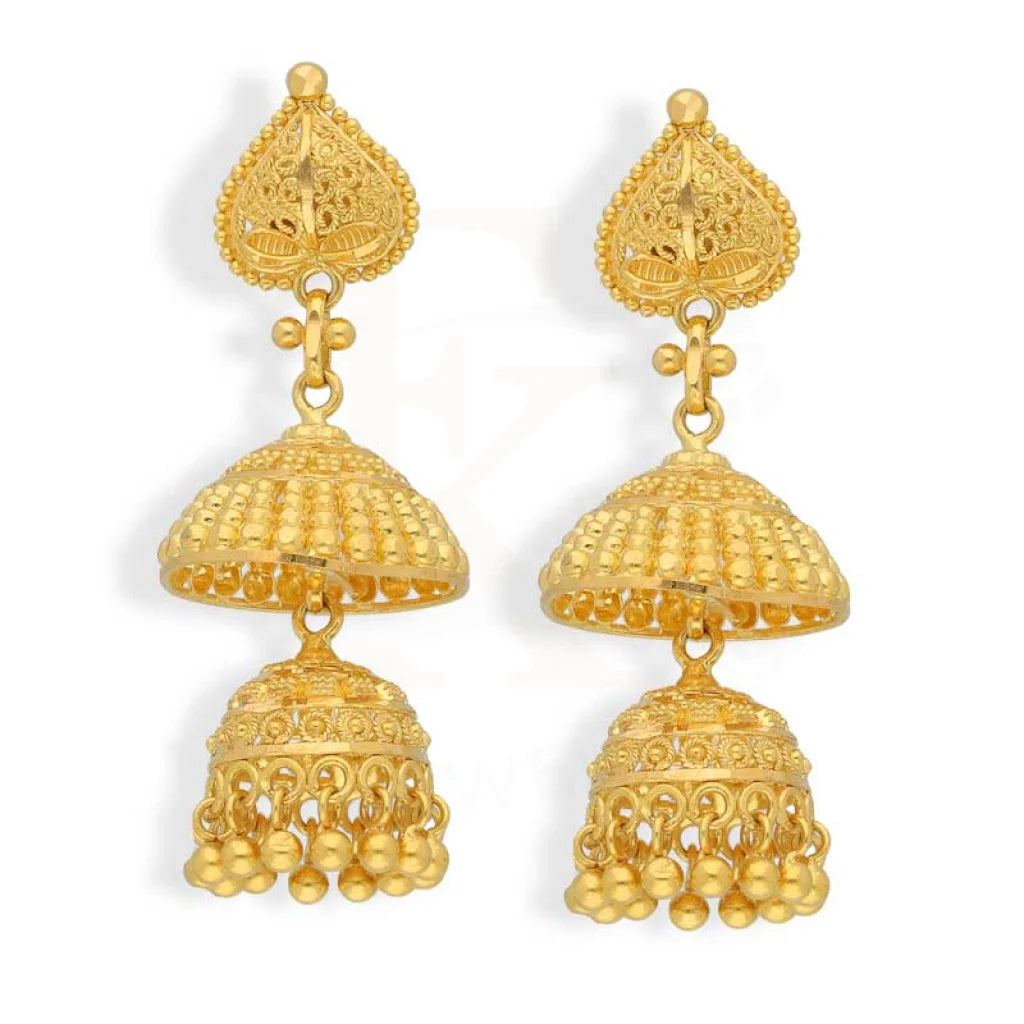 Gold Dome Shaped Jhumka Drop Earrings 22Kt - Fkjern22K2973