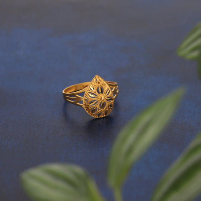 Gold Drop Floral Design Ring 21Kt - Fkjrn21Km8551 Rings