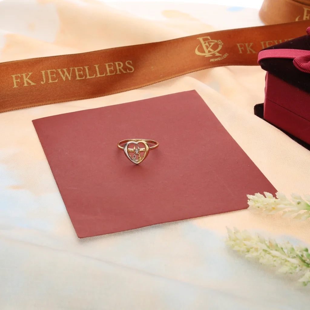 Gold Dual Tone Heart Shaped Ring 18Kt - Fkjrn18K7341 Rings