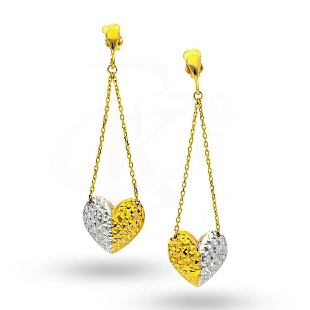 Gold Dual Tone Hearts Shaped Drop Earrings 18Kt - Fkjern18K1842