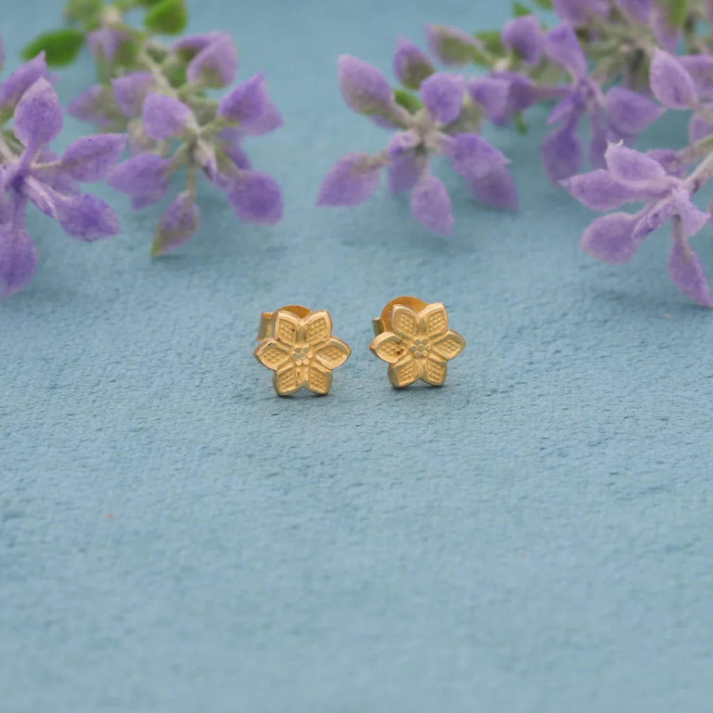 Gold Ethnic Flower Earrings 18Kt - Fkjern18K8232