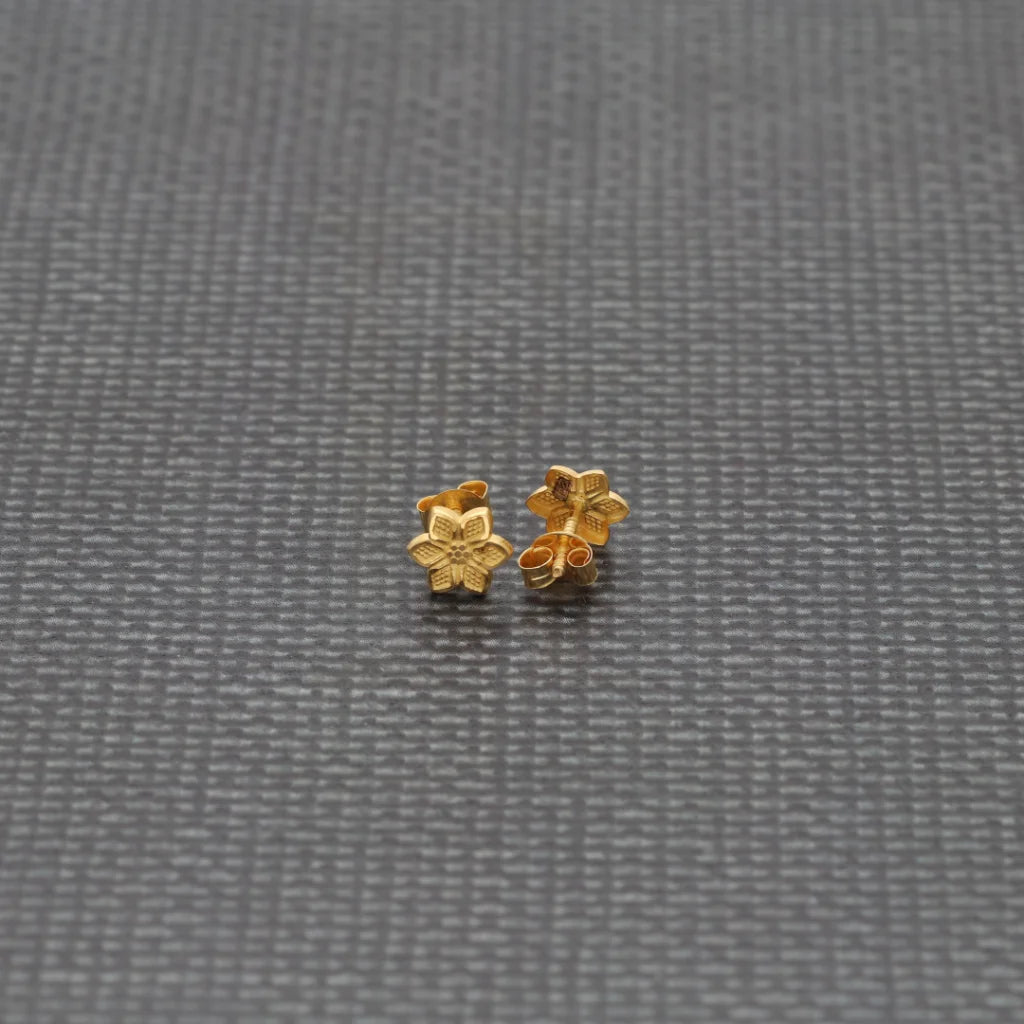 Gold Ethnic Flower Earrings 18Kt - Fkjern18K8232