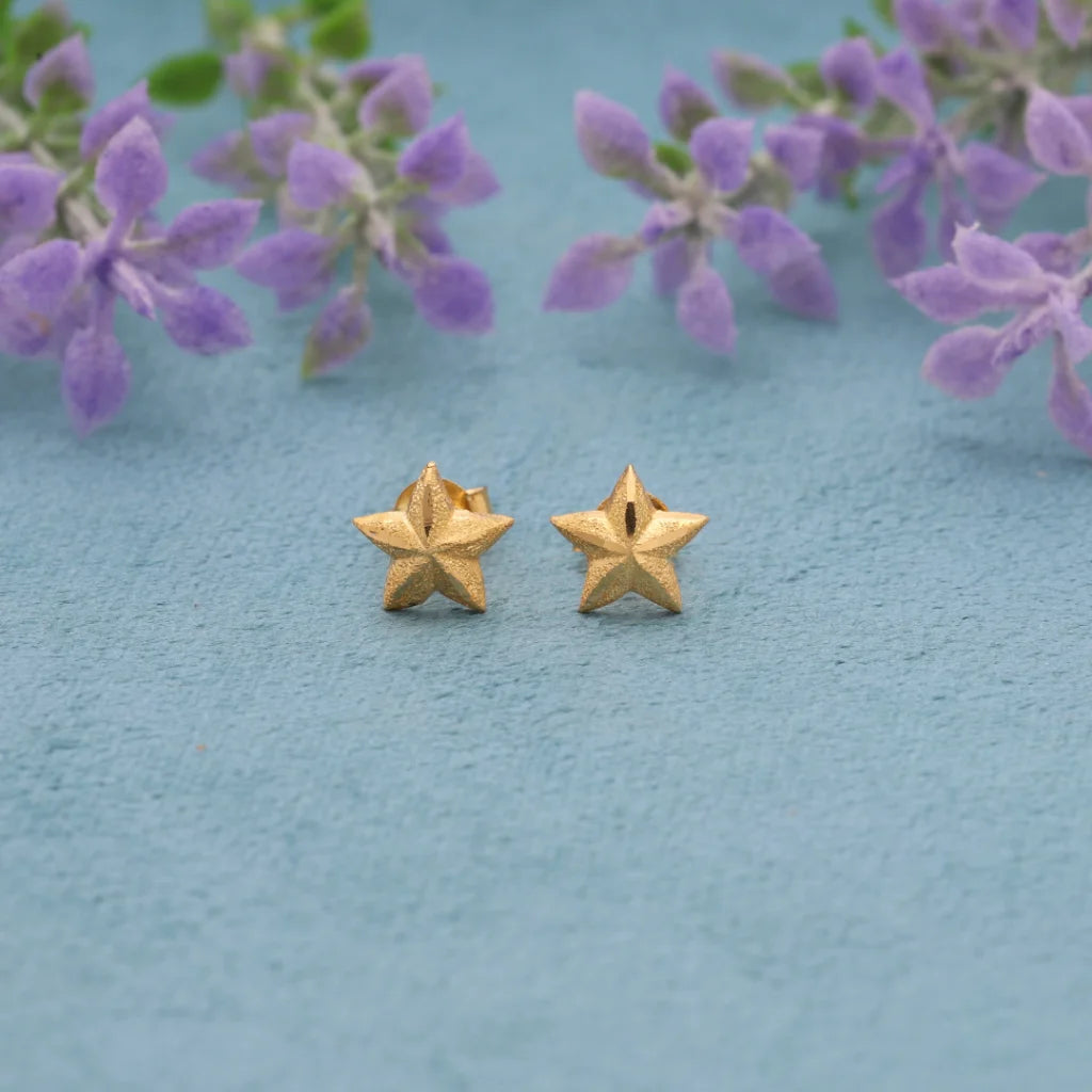 Gold Ethnic Star Earrings 18Kt - Fkjern18K8230