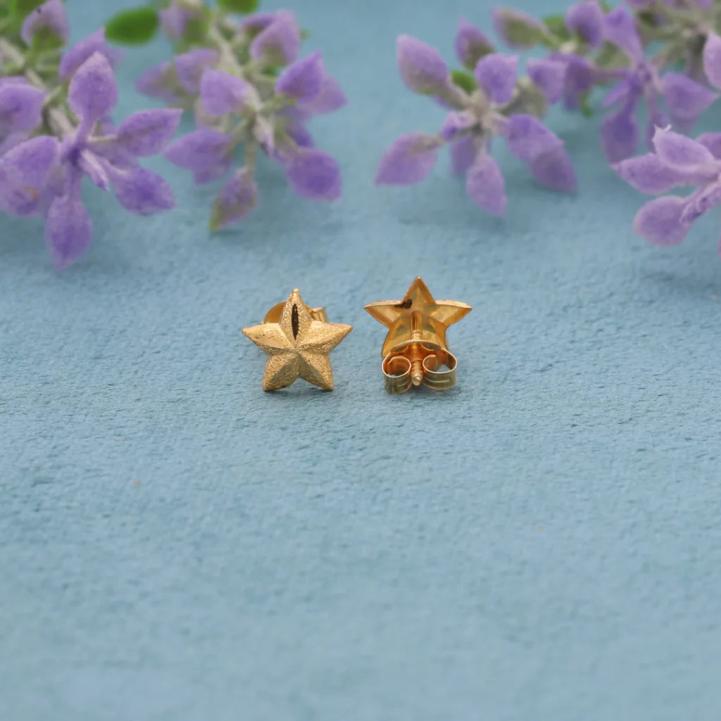 Gold Ethnic Star Earrings 18Kt - Fkjern18K8230