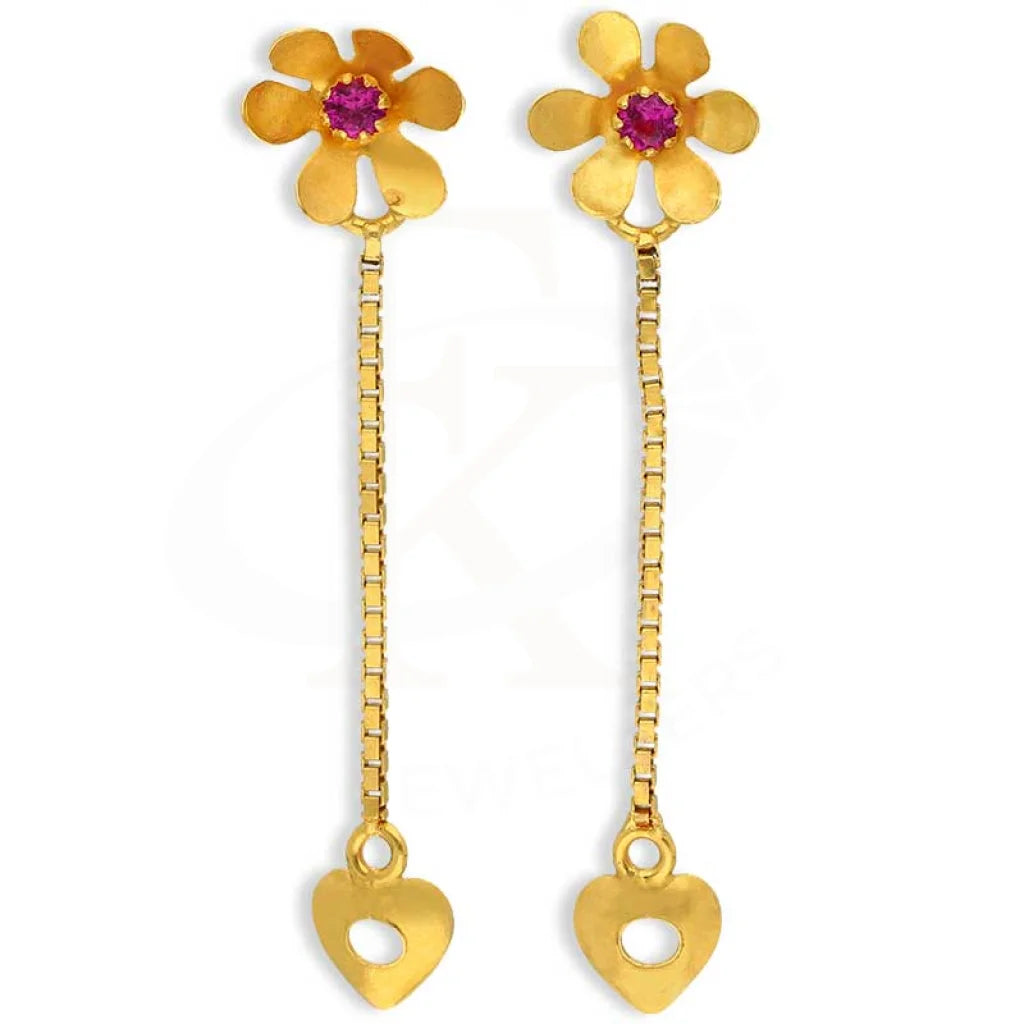 Gold Flower And Heart Shaped Drop Earrings 22Kt - Fkjern22K3166