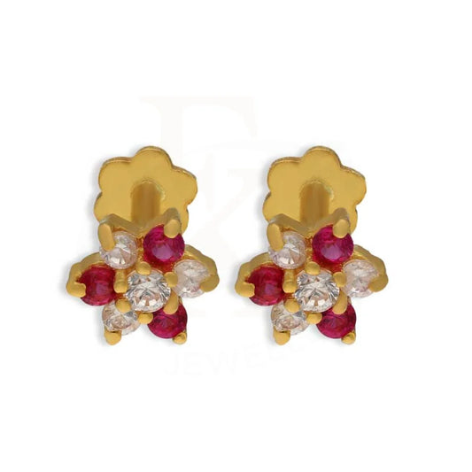 Gold Flower Stud Earrings 18Kt - Fkjern18K3091