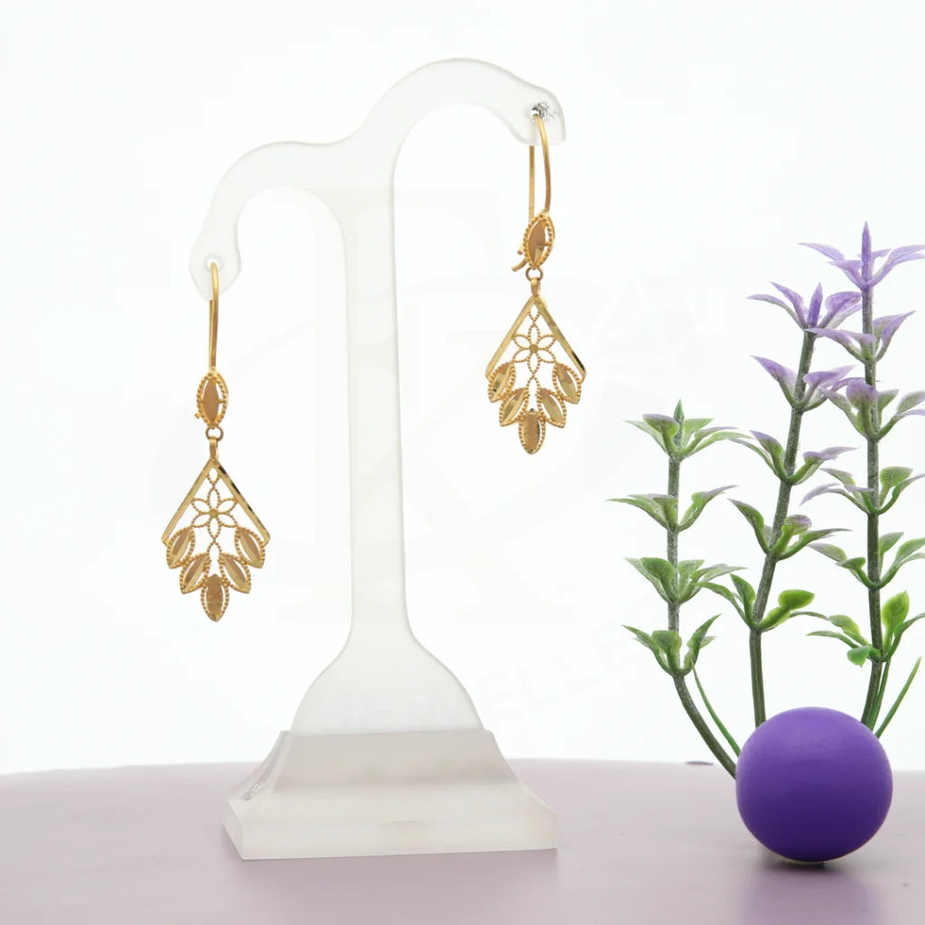 Gold Flower Shaped Earrings 21Kt - Fkjern21K7761