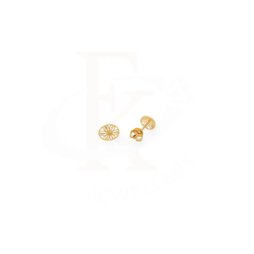 Gold Flower Oval Shaped Earrings 21Kt - Fkjern21Km7962