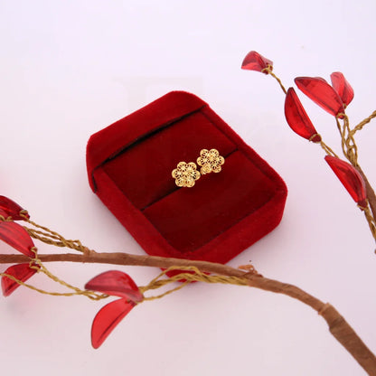 Gold Flower Shaped Earrings 21Kt - Fkjern21Km8491