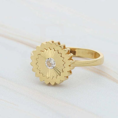 Gold Flower Shaped Ring 18Kt - Fkjrn18K3790 Rings