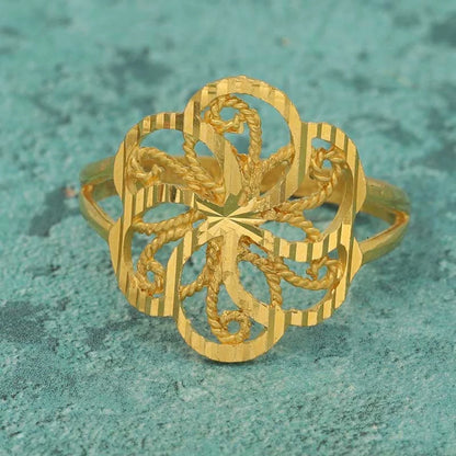 Gold Flower Shaped Ring 22Kt - Fkjrn22K3748 Rings