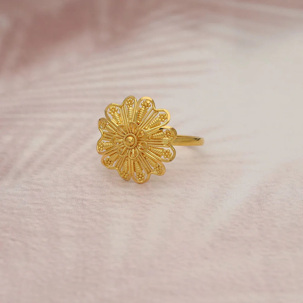 Gold Flower Shaped Ring 22Kt - Fkjrn22K5064 Rings