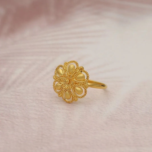 Gold Flower Shaped Ring 22Kt - Fkjrn22K5067 Rings