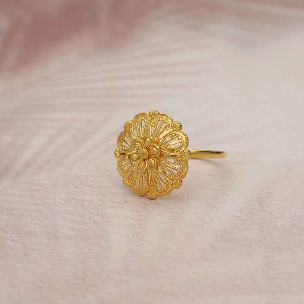 Gold Flower Shaped Ring 22Kt - Fkjrn22K5069 Rings