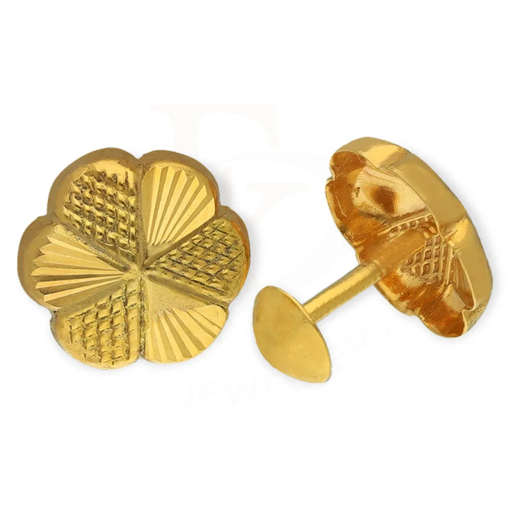 Gold Flower Shaped Second Stud Earrings 18Kt - Fkjern18K3144