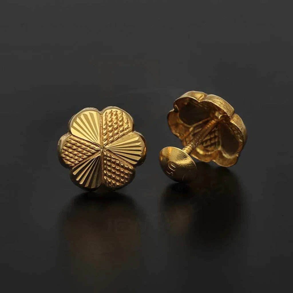 Gold Flower Shaped Second Stud Earrings 18Kt - Fkjern18K3144