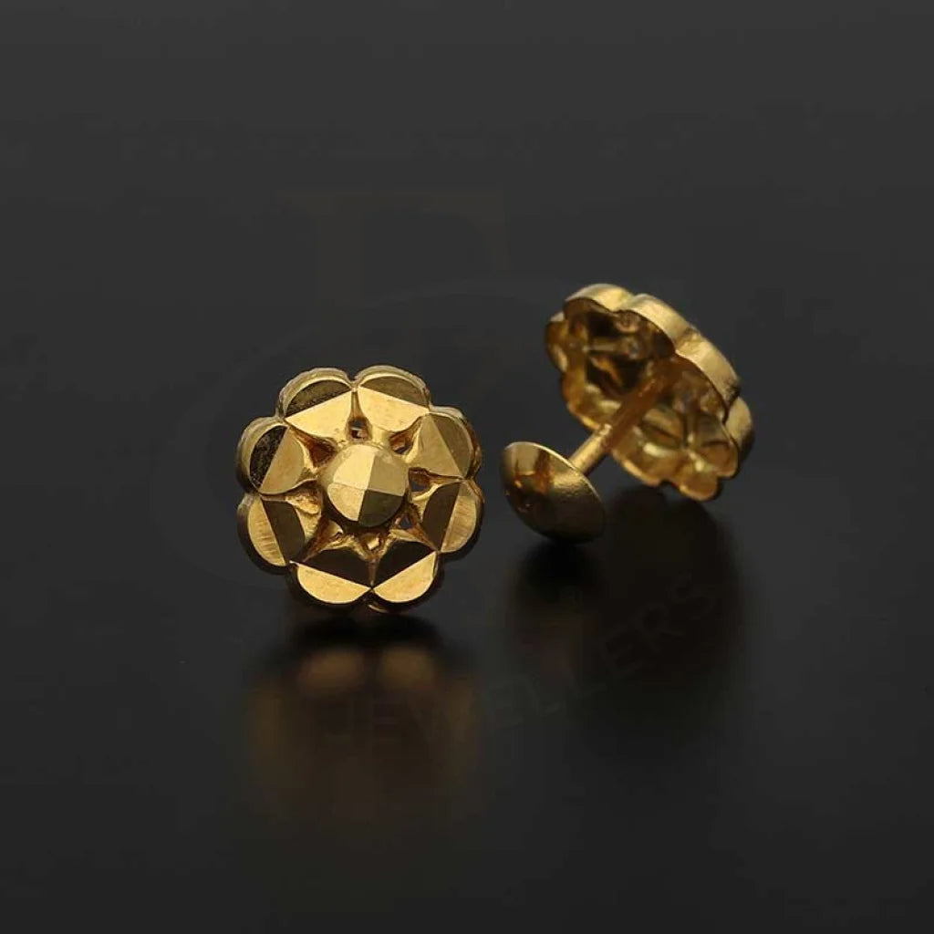 Gold Flower Shaped Second Stud Earrings 18Kt - Fkjern18K3145