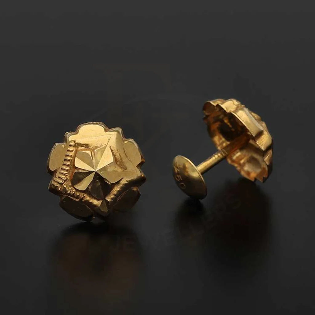 Gold Flower Shaped Second Stud Earrings 18Kt - Fkjern18K3146