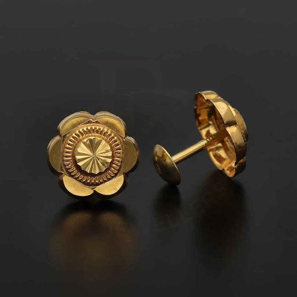 Gold Flower Shaped Second Stud Earrings 18Kt - Fkjern18K3147