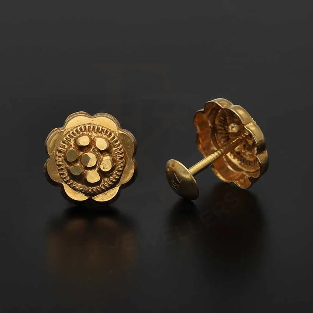 Gold Flower Shaped Second Stud Earrings 18Kt - Fkjern18K3148