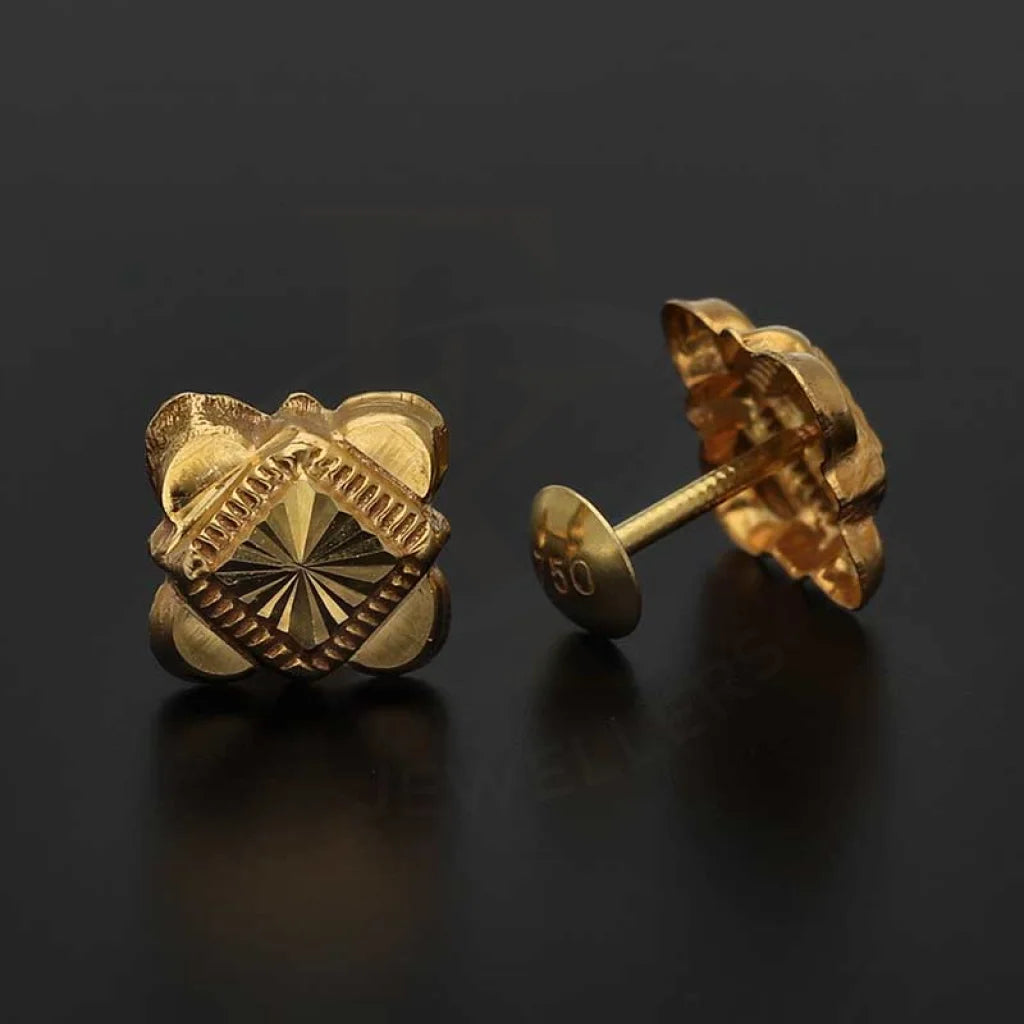 Gold Flower Shaped Second Stud Earrings 18Kt - Fkjern18K3150