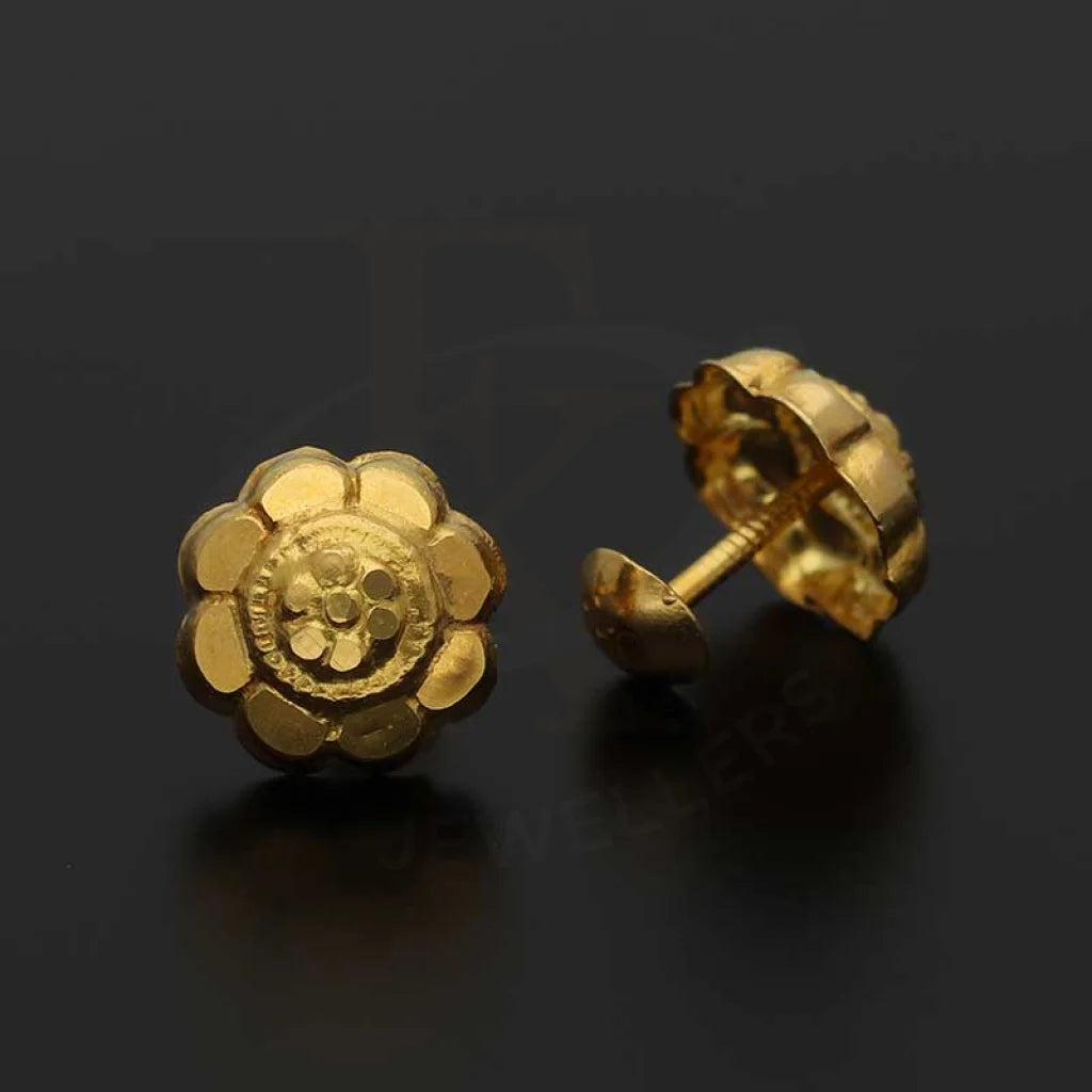 Gold Flower Shaped Second Stud Earrings 18Kt - Fkjern18K3152