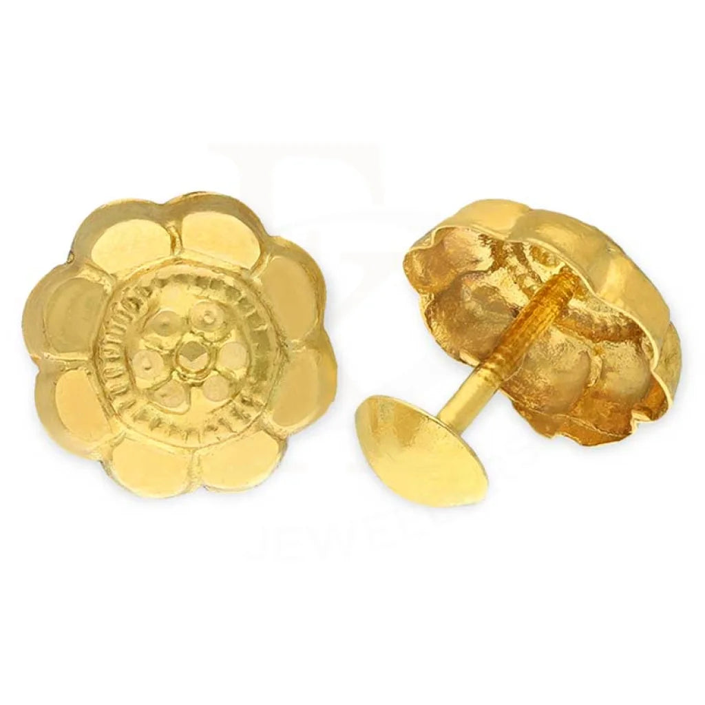 Gold Flower Shaped Second Stud Earrings 18Kt - Fkjern18K3152