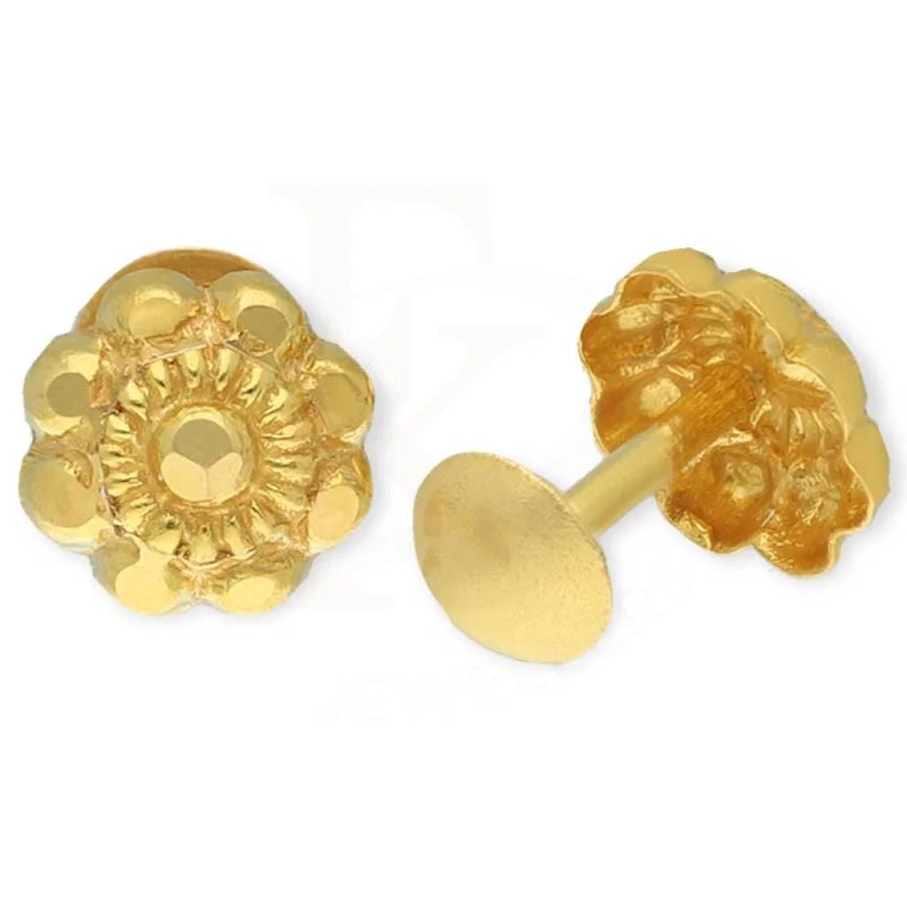 Gold Flower Shaped Second Stud Earrings 18Kt - Fkjern18K3154