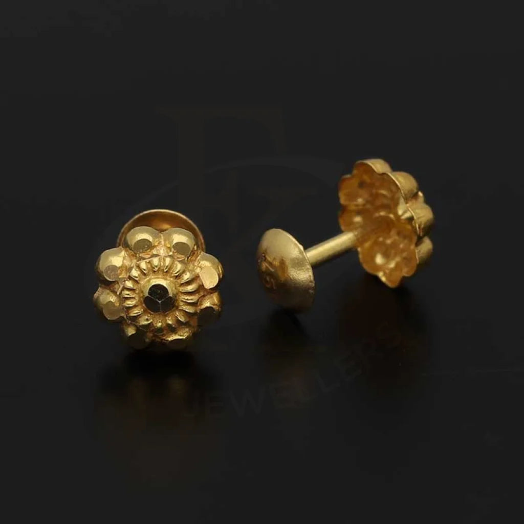 Gold Flower Shaped Second Stud Earrings 18Kt - Fkjern18K3154