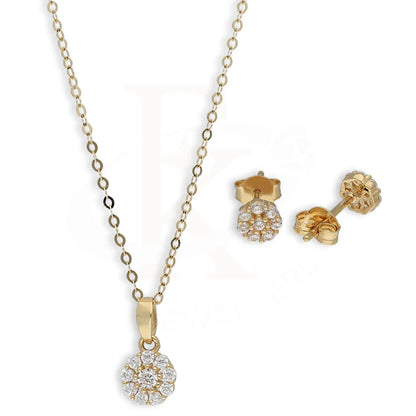 Gold Flower Shaped Solitaire Pendant Set (Necklace And Earrings) 18Kt - Fkjnklst18K5553 Sets